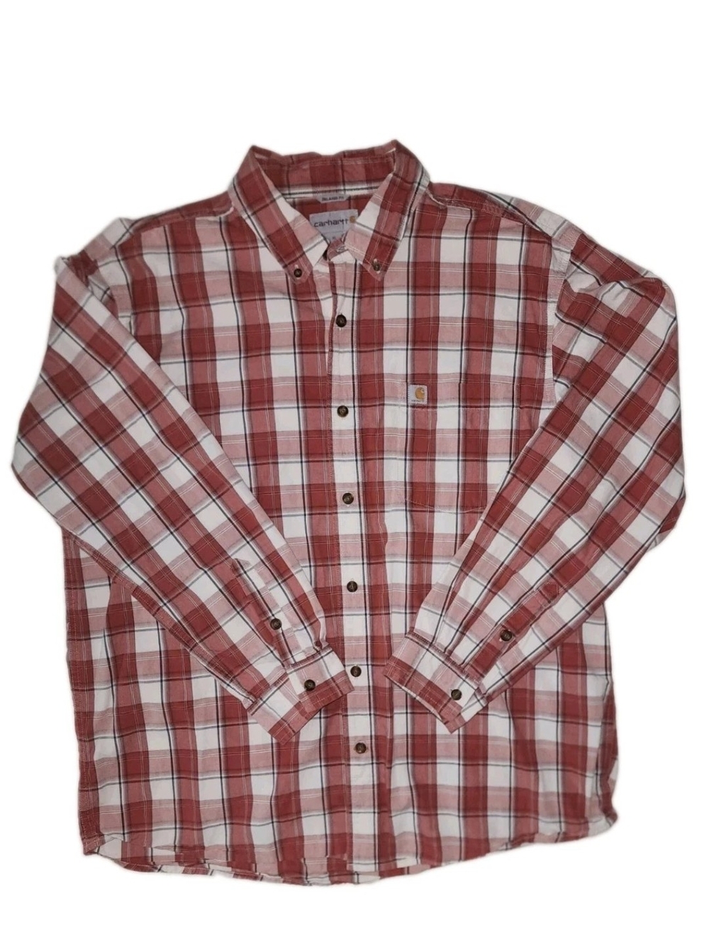Carhartt Men’s Rust and White Plaid Button-Down Shirt XL
